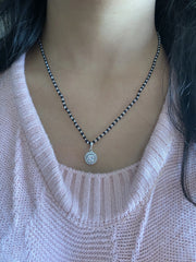 Compact 1cm diameter multiple cz stone pendant with an 18’’ mangalsutra chain in pure silver