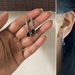 2.4 cm long five cz stone black onyx studs crafted in pure silver