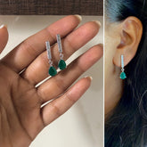 2.4 cm long five cz stone green onyx studs crafted in pure silver