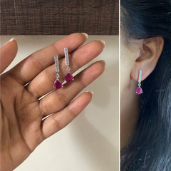 2.4 cm long five cz stone ruby pink onyx studs crafted in pure silver