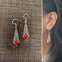 Red cabstone carving work hangings in pure silver