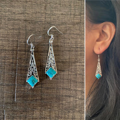 Blue turquoise carving work hangings in pure silver