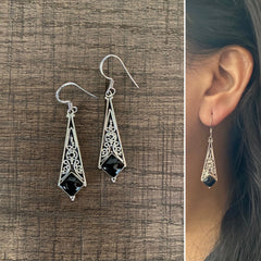 Black cabstone carving work hangings in pure silver