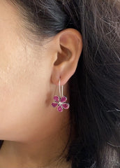 Ruby pink onyx flower loops in pure silver (big size)