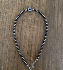 Black Beads and Evil Eye Bead Nazariya Adjustable Anklet in pure silver (Single Piece)