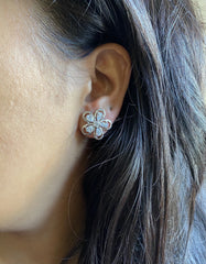 1.7 cm diameter five petal cz stone flower studs in pure silver