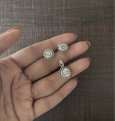 7mm cz rave border studs along with a matching 8mm cz rava border pendant set in pure silver