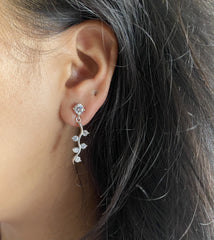3 cm long six cz stone dangling studs in pure silver
