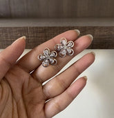 1.7 cm diameter five petal cz stone flower studs in pure silver