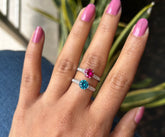 6mm coloured single cz stone with a half studded band in pure silver