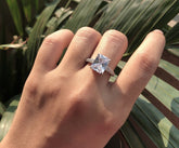 Bold rectangle cz stone with a half studded band in pure silver