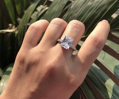 Bold rectangle cz stone with a half studded band in pure silver