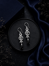 Multi cz stone danglers with black stone drops in pure silver