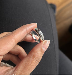 Thick band ring with three cz stones in pure silver