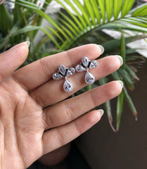 Half flower cz stone studs in pure silver
