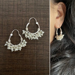 2cm balis with pearl clusters in pure silver