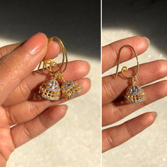 Gold plated multi cz stone studded jhumkas in pure silver