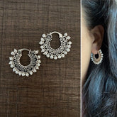 2.5 cm diameter filigree balis with single line of shell pearls in pure silver