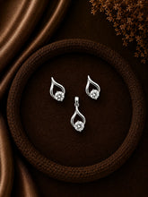 Single cz stone earrings and pendant set in pure silver