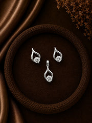 Single cz stone earrings and pendant set in pure silver