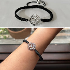Pure silver Surya Om adjustable hand braided bracelet