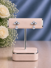 Half flower cz stone studs in pure silver