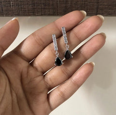 2.4 cm long five cz stone black onyx studs crafted in pure silver