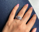 Multi cz stone three line ring with a single round cz center and cushion border in pure silver