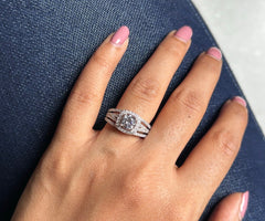 Multi cz stone three line ring with a single round cz center and cushion border in pure silver