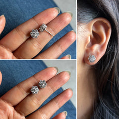 6mm seven cz stone compact flower studs in pure silver