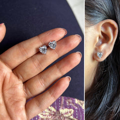 7mm heart cz studs in pure silver