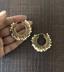 3 cm diameter filigree work balis with multiple pearls, 22kt gold plating in pure silver