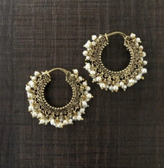 3 cm diameter filigree work balis with multiple pearls, 22kt gold plating in pure silver