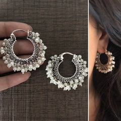 3 cm filigree balis with multiple pearls in pure silver