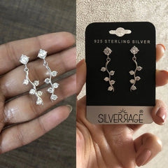 3 cm long six cz stone dangling studs in pure silver