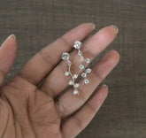3 cm long six cz stone dangling studs in pure silver