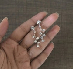 3 cm long six cz stone dangling studs in pure silver