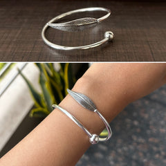 Rounded ends and oxidized leaf pattern kada in pure silver