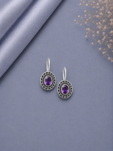 Oval rava work purple cz loops in pure silver