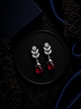 3.5 cm long marquise cut cz stone studs with dark pink drops in pure silver