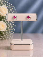 6mm pink onyx 1.3 cm diameter studs in pure silver