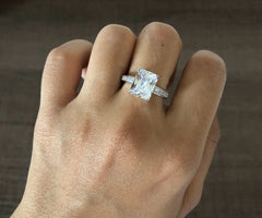 Bold rectangle cz stone with a half studded band in pure silver