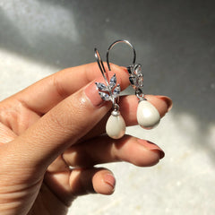 Pure silver marquise cut cz stone hangings with pearl drops