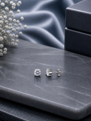 6mm single cz four prong grain setting studs in pure silver