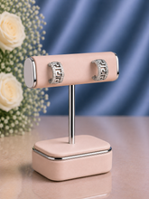 Half circle cz stone studded cut work studs in pure silver
