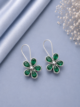 Green onyx (commercial) cut stone flower loops in pure silver (big size)