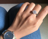 9mm diameter multi cz halo round ring in pure silver