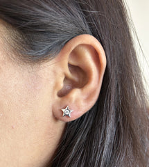3mm single cz flat star pattern studs in pure silver