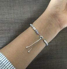 4mm cz and evil eye adjustable bracelet in pure silver