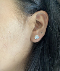 7 mm swarovski cz stone six prong studs in pure silver